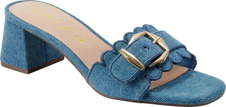 Vinley Denim Buckle Scalloped Slide Sandal