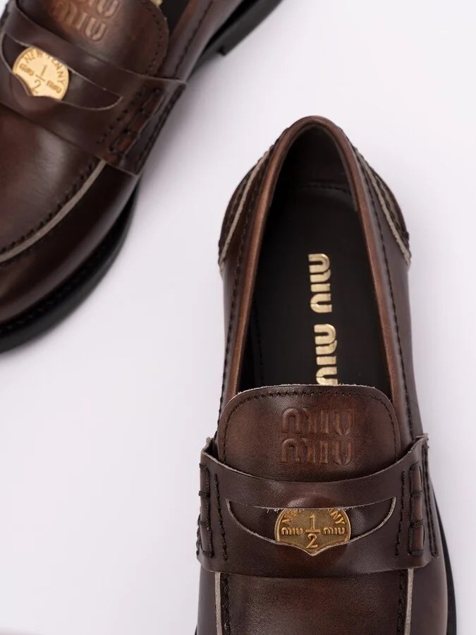 Vintage-Effect Leather `Penny` Loafers - Image 2