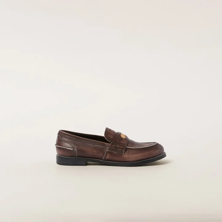 Vintage-effect leather penny loafers - Image 2