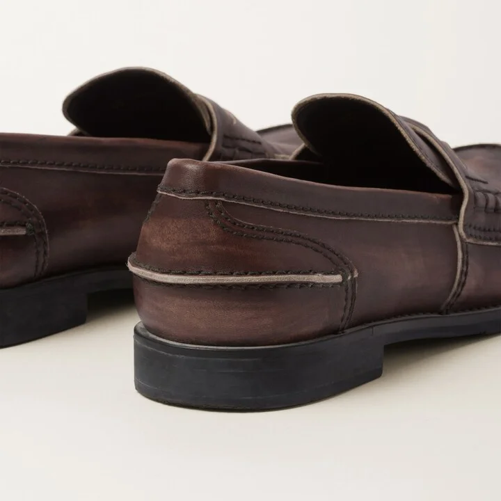 Vintage-effect leather penny loafers - Image 3