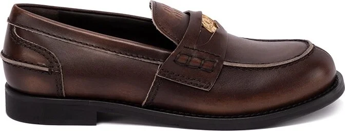 Vintage-Effect Leather `Penny` Loafers