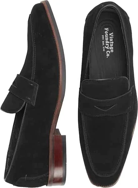 Vintage Foundry Men's Davis Suede Moc Toe Penny Loafers Black Suede