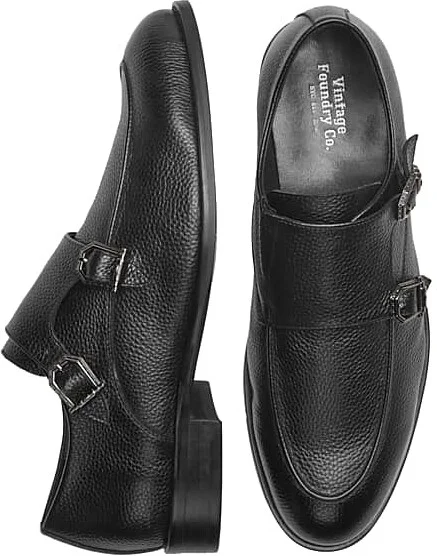 Vintage Foundry Men's Lawrence Leather Monk Strap Dress Shoes Black