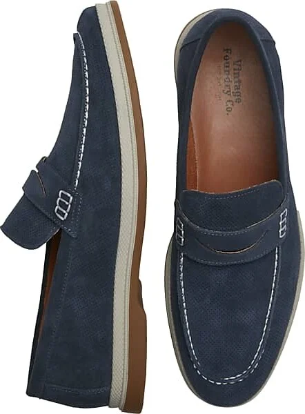 Vintage Foundry Men's Menahan Suede Penny Loafers Navy