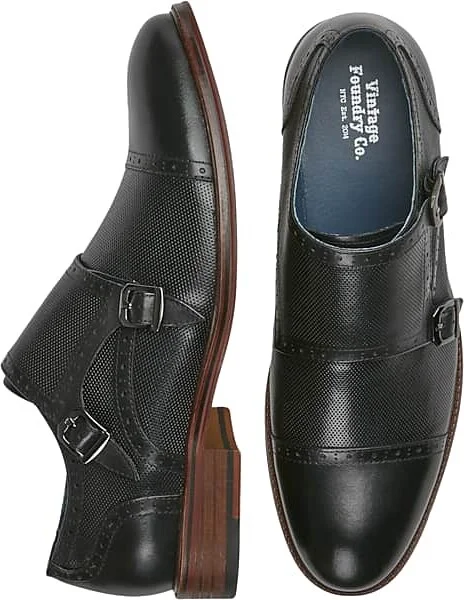 Vintage Foundry Men's Morgan Leather Monk Strap Cap Toe Oxfords Black