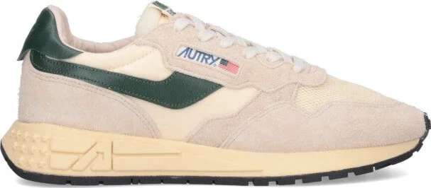 Vintage-Inspired Beige Sneakers With Multi-Color Logo Accents