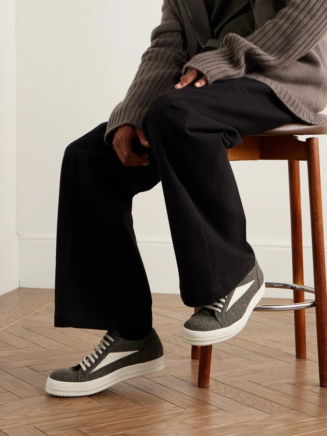 Vintage Leather-Trimmed Brushed-Wool Sneakers - Image 2