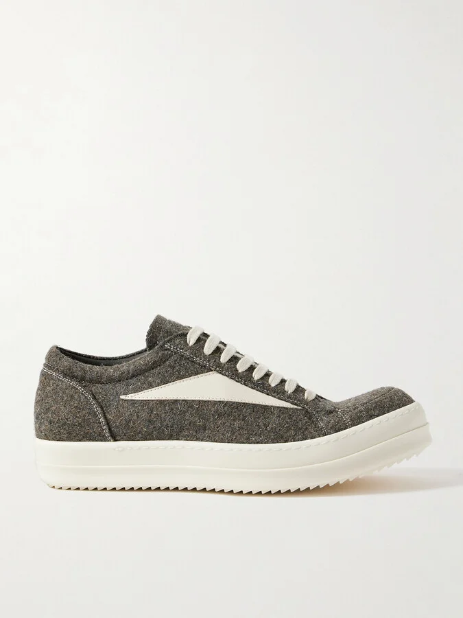 Vintage Leather-Trimmed Brushed-Wool Sneakers