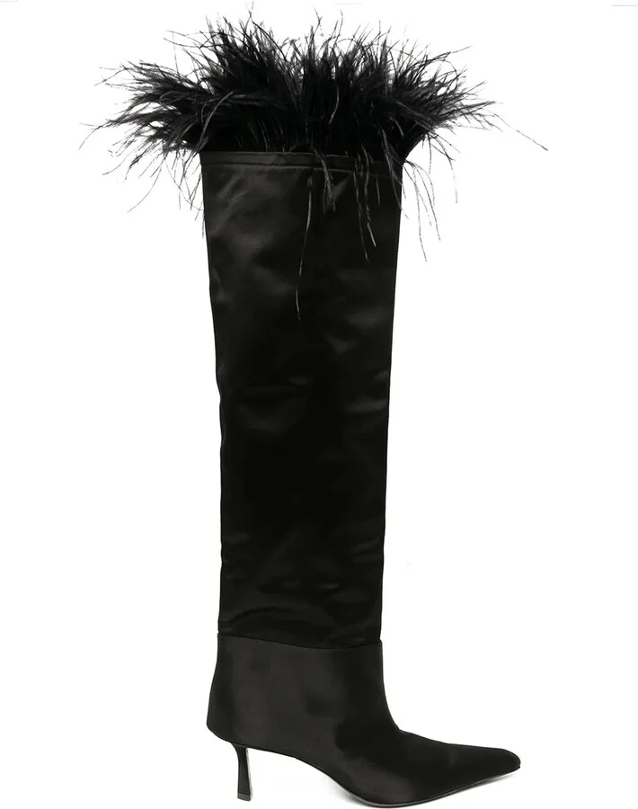 Viola feather-trim satin boots