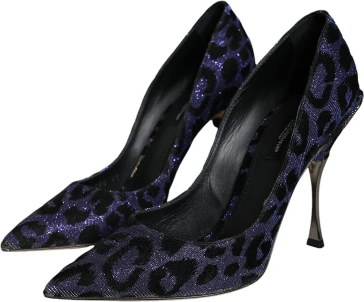 Violet Leopard Lurex High Heels Pumps Women's Shoes - Image 3