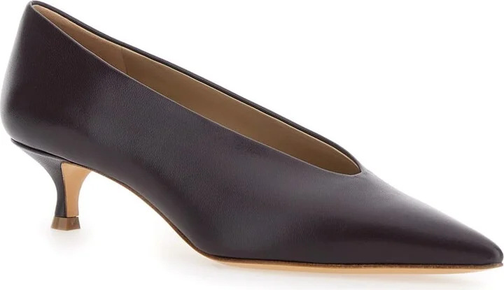 Violet Pumps With Pointed Toe And Low Heel In Leather Woman - Image 2