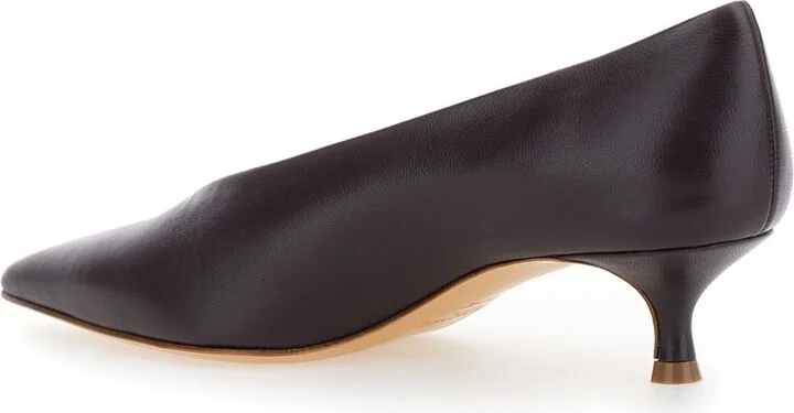 Violet Pumps With Pointed Toe And Low Heel In Leather Woman - Image 3