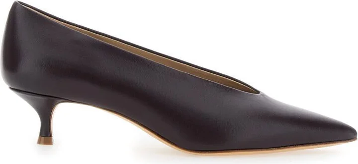 Violet Pumps With Pointed Toe And Low Heel In Leather Woman