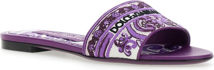 Violet Sandals With Logo Embroidery On The Front And All-Over Majolica Motif In Cotton Blend Woman - Image 2