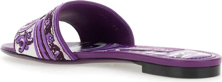Violet Sandals With Logo Embroidery On The Front And All-Over Majolica Motif In Cotton Blend Woman - Image 3