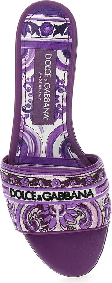Violet Sandals With Logo Embroidery On The Front And All-Over Majolica Motif In Cotton Blend Woman - Image 4