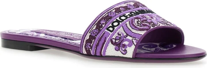 Violet Sandals With Logo Embroidery On The Front And All-over Majolica Motif In Cotton Blend Woman - Image 2