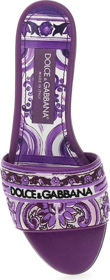Violet Sandals With Logo Embroidery On The Front And All-over Majolica Motif In Cotton Blend Woman - Image 4