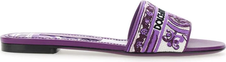 Violet Sandals With Logo Embroidery On The Front And All-Over Majolica Motif In Cotton Blend Woman