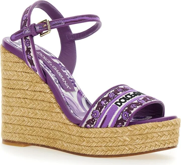 Violet Wedges With Logo Embroidery On The Front And All-Over Majolica Motif In Cotton Blend Woman - Image 2