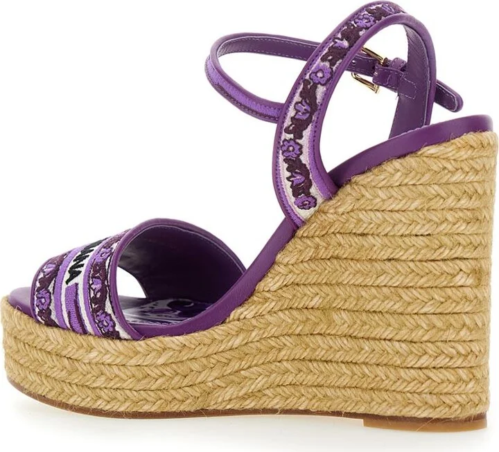 Violet Wedges With Logo Embroidery On The Front And All-Over Majolica Motif In Cotton Blend Woman - Image 3