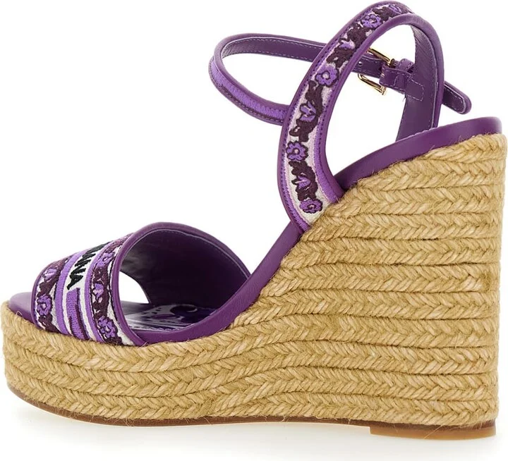 Violet Wedges With Logo Embroidery On The Front And All-over Majolica Motif In Cotton Blend Woman - Image 3