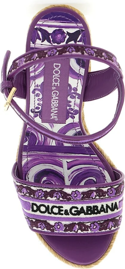 Violet Wedges With Logo Embroidery On The Front And All-over Majolica Motif In Cotton Blend Woman - Image 4