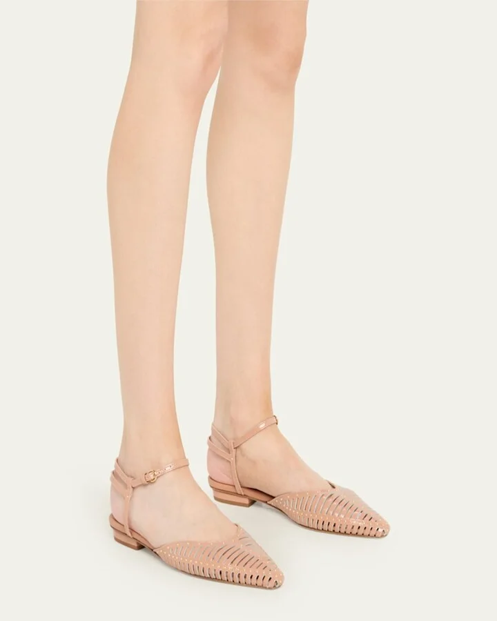Violette Caged Leather Ankle-Strap Ballerina Flats - Image 4