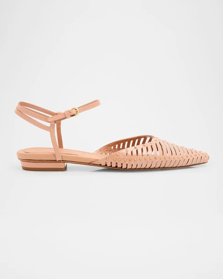 Violette Caged Leather Ankle-Strap Ballerina Flats