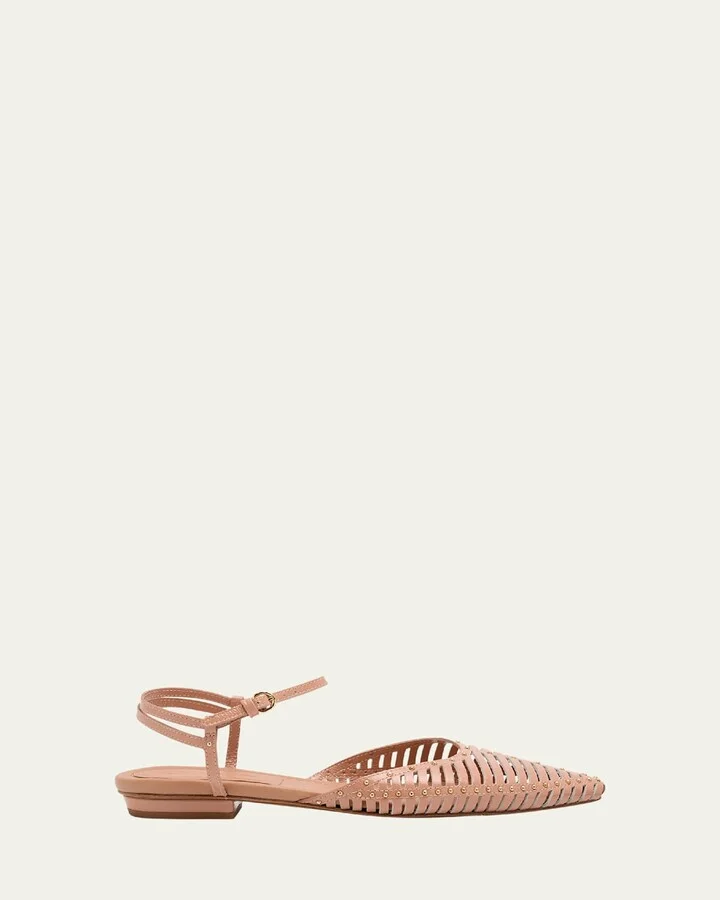 Violette Caged Leather Ankle-Strap Ballerina Flats