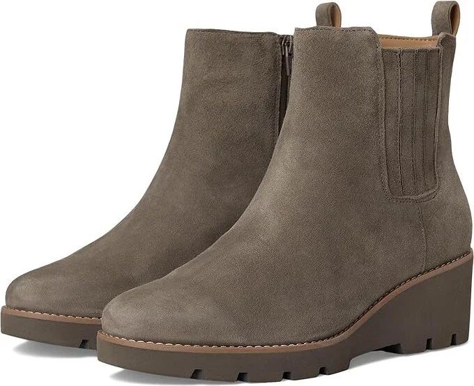 VIONIC Aria Booties Women's Boots Stone Grey Waxed Suede : 8.5 M, Leather
