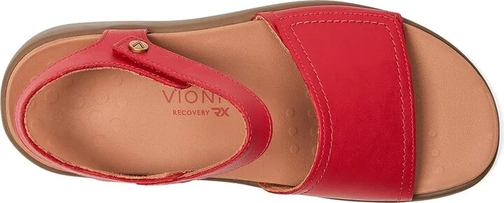 VIONIC Awaken Ankle Straps Women's Sandals Red Leather : 10 M - Image 2