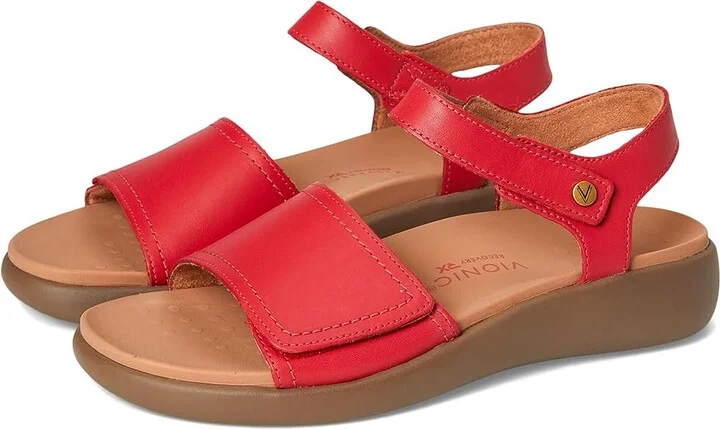 VIONIC Awaken Ankle Straps Women's Sandals Red Leather : 10 M