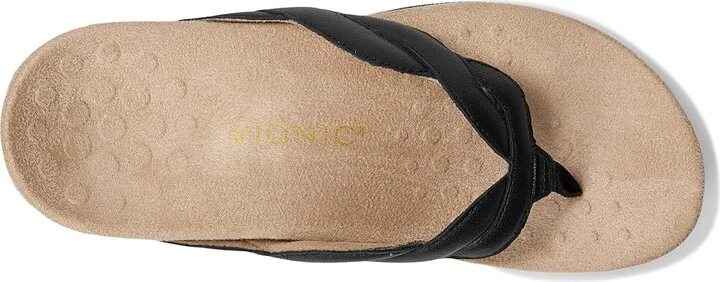 VIONIC Bella Braid Thong Sandals Women's Wedge Shoes Black Leather : 8 W - Image 2