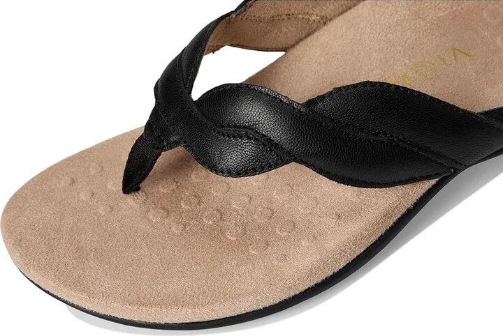 VIONIC Bella Braid Thong Sandals Women's Wedge Shoes Black Leather : 8 W - Image 7