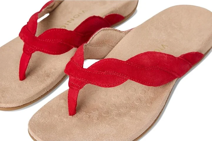 VIONIC Bella Braid Thong Sandals Women's Wedge Shoes Fruit Punch : 9.5 W, Leather - Image 7