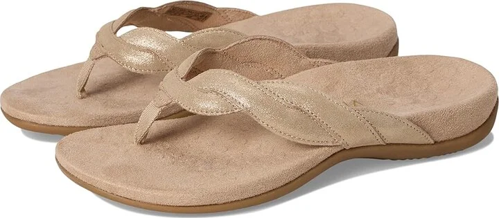 VIONIC Bella Braid Thong Sandals Women's Wedge Shoes Gold Leather : 9 W