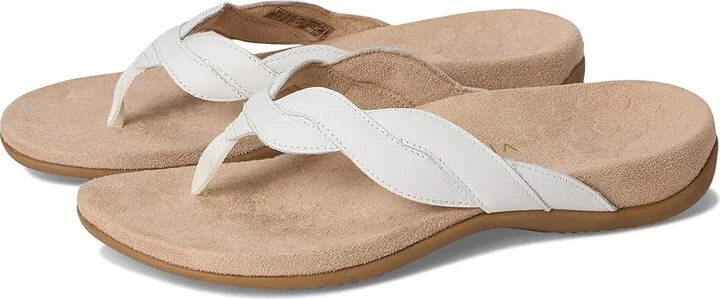 VIONIC Bella Braid Thong Sandals Women's Wedge Shoes White : 5 W, Leather