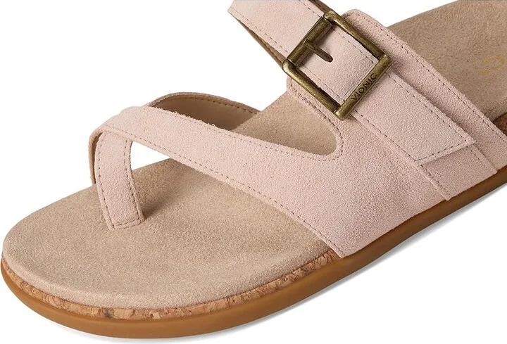 VIONIC Carmela Thong Sandals Women's Wedge Shoes Cameo Rose Suede : 12 M, Leather - Image 7