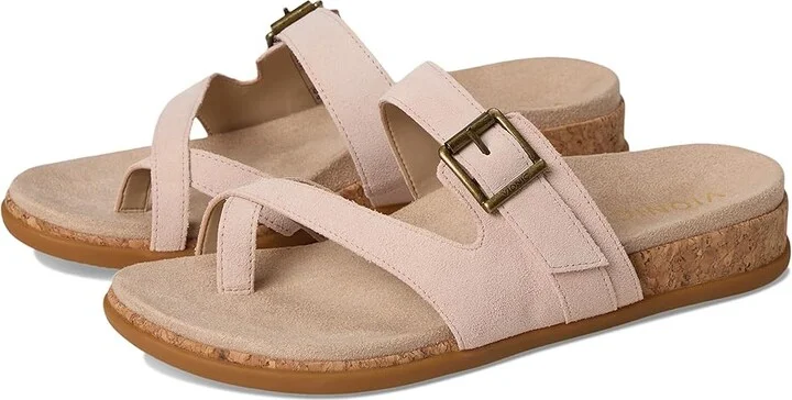 VIONIC Carmela Thong Sandals Women's Wedge Shoes Cameo Rose Suede : 12 M, Leather