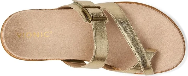VIONIC Carmela Thong Sandals Women's Wedge Shoes Gold Leather : 5 M - Image 2