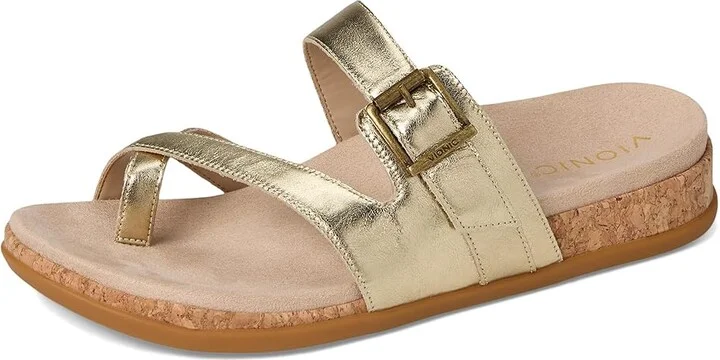 VIONIC Carmela Thong Sandals Women's Wedge Shoes Gold Leather : 5 M - Image 5
