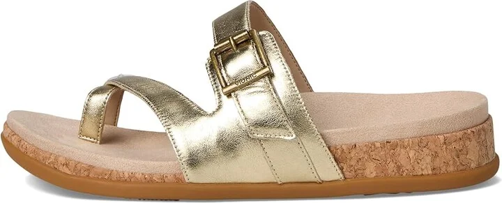 VIONIC Carmela Thong Sandals Women's Wedge Shoes Gold Leather : 5 M - Image 6