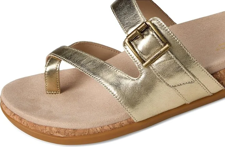 VIONIC Carmela Thong Sandals Women's Wedge Shoes Gold Leather : 5 M - Image 7
