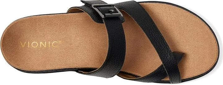 VIONIC Carmela Thongs Women's Sandals Black Leather : 10 W, Leather/Rubber - Image 2