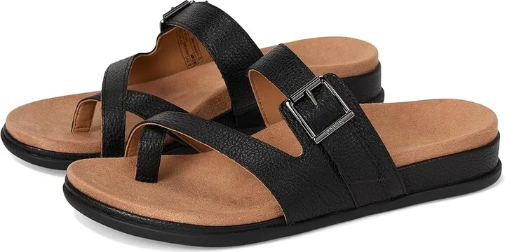 VIONIC Carmela Thongs Women's Sandals Black Leather : 10 W, Leather/Rubber
