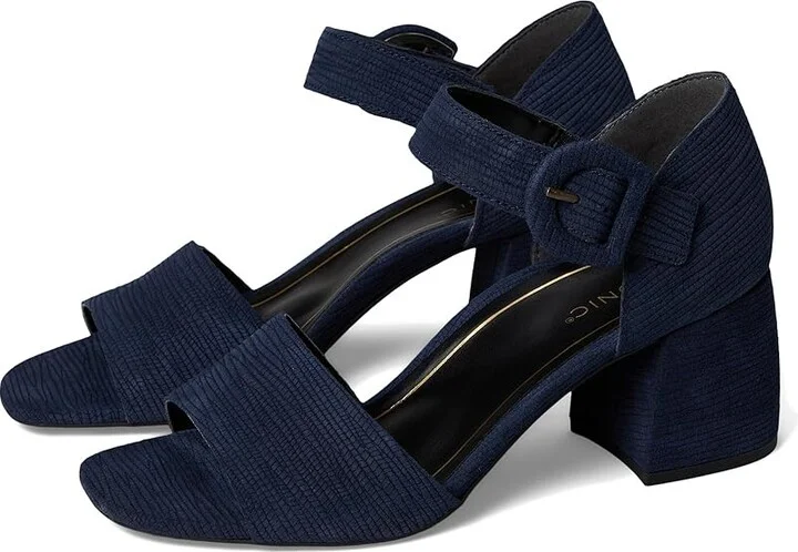 VIONIC Chardonnay Strappy Sandals Women's Wedge Shoes Navy Blazer Suede : 10 M, Leather