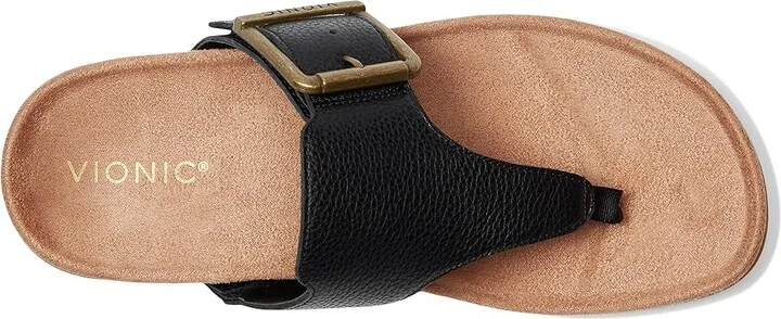 VIONIC Emma Thong Sandals Women's Wedge Shoes Black Leather : 6.5 M - Image 2