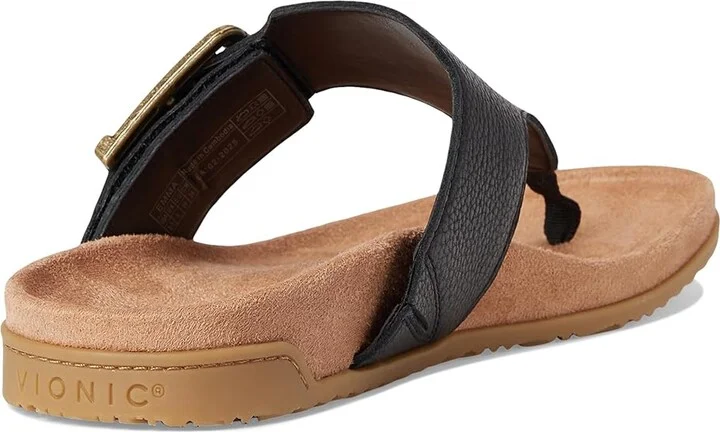 VIONIC Emma Thong Sandals Women's Wedge Shoes Black Leather : 6.5 M - Image 4