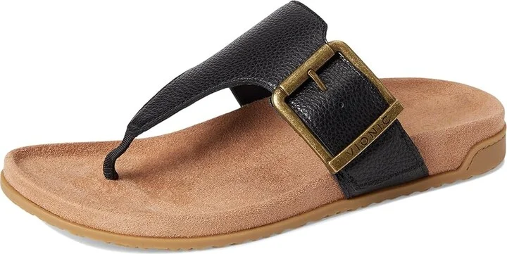 VIONIC Emma Thong Sandals Women's Wedge Shoes Black Leather : 6.5 M - Image 5